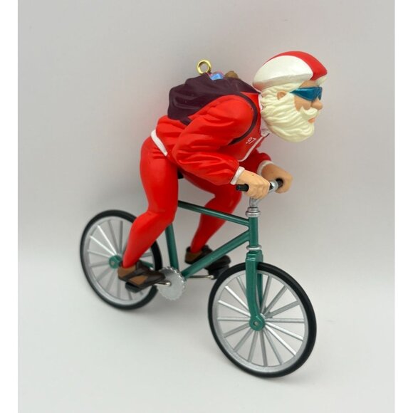 Hallmark Cycling Santa Christmas Tree Ornament With Backpack 97 Racing Suit - Picture 6 of 7